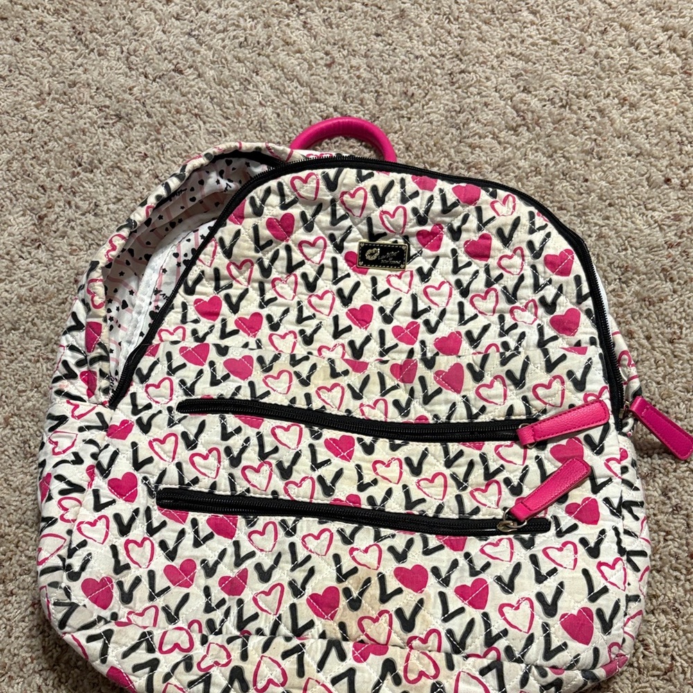 Betsy Jonhson Heart Pattern Backpack in Pink and Black